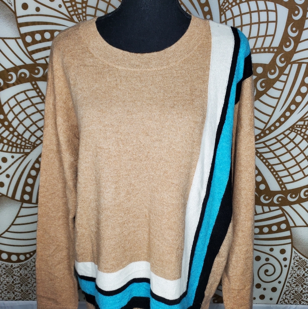Charter Club Women's Border-Trim Cashmere Sweater Brown Size Large